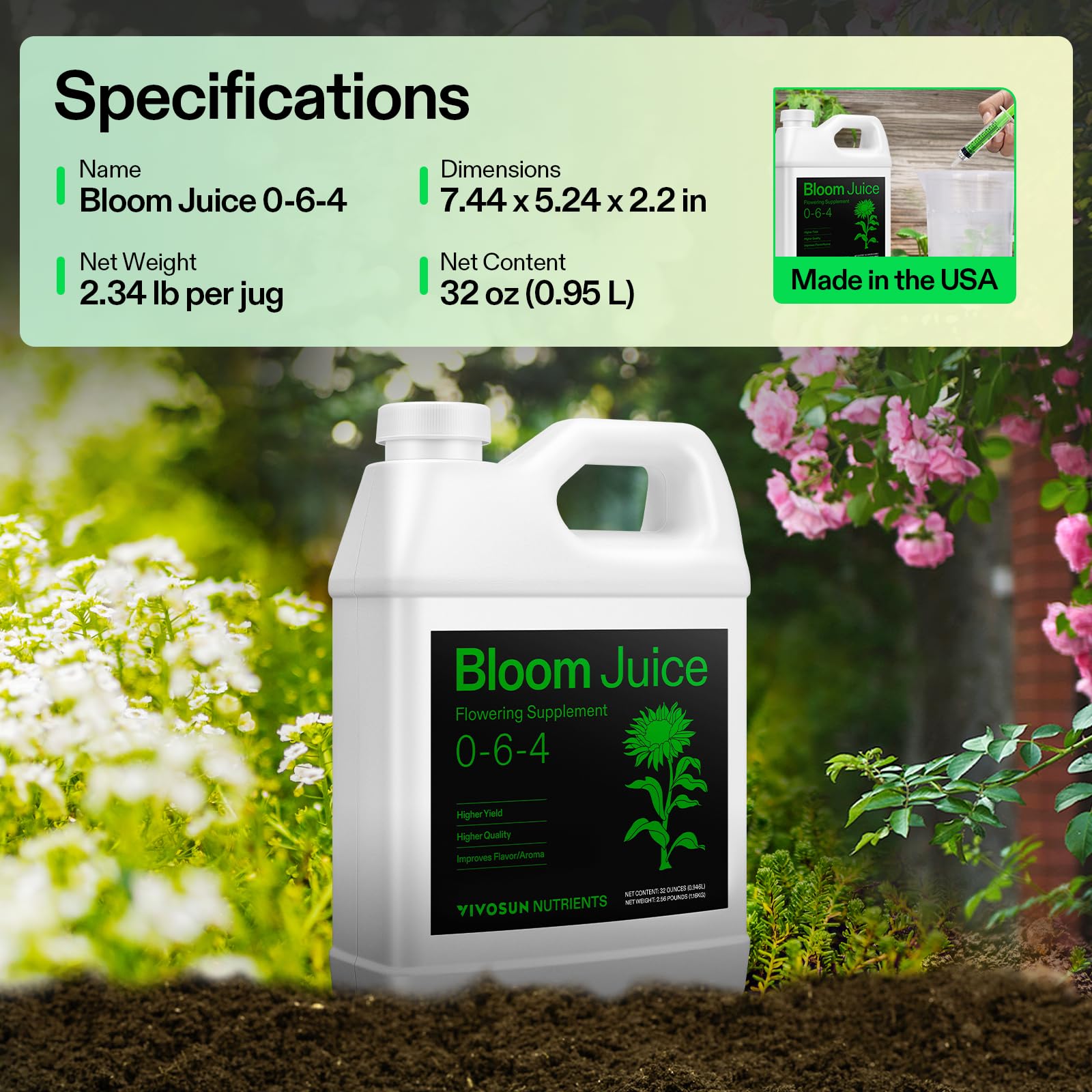 VIVOSUN Bloom Juice packaging on a shelf signals reliable flowering support