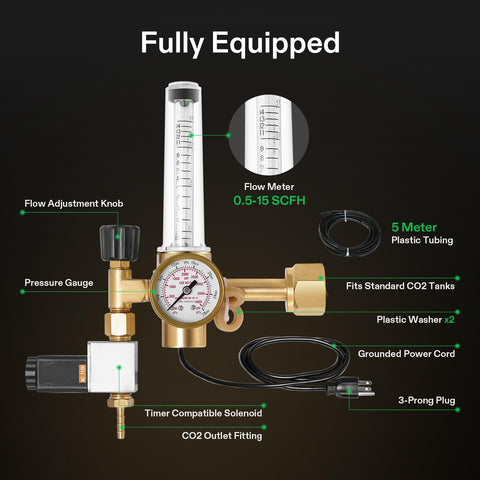 VIVOSUN brass regulator and flowmeter close-up showing durable build.