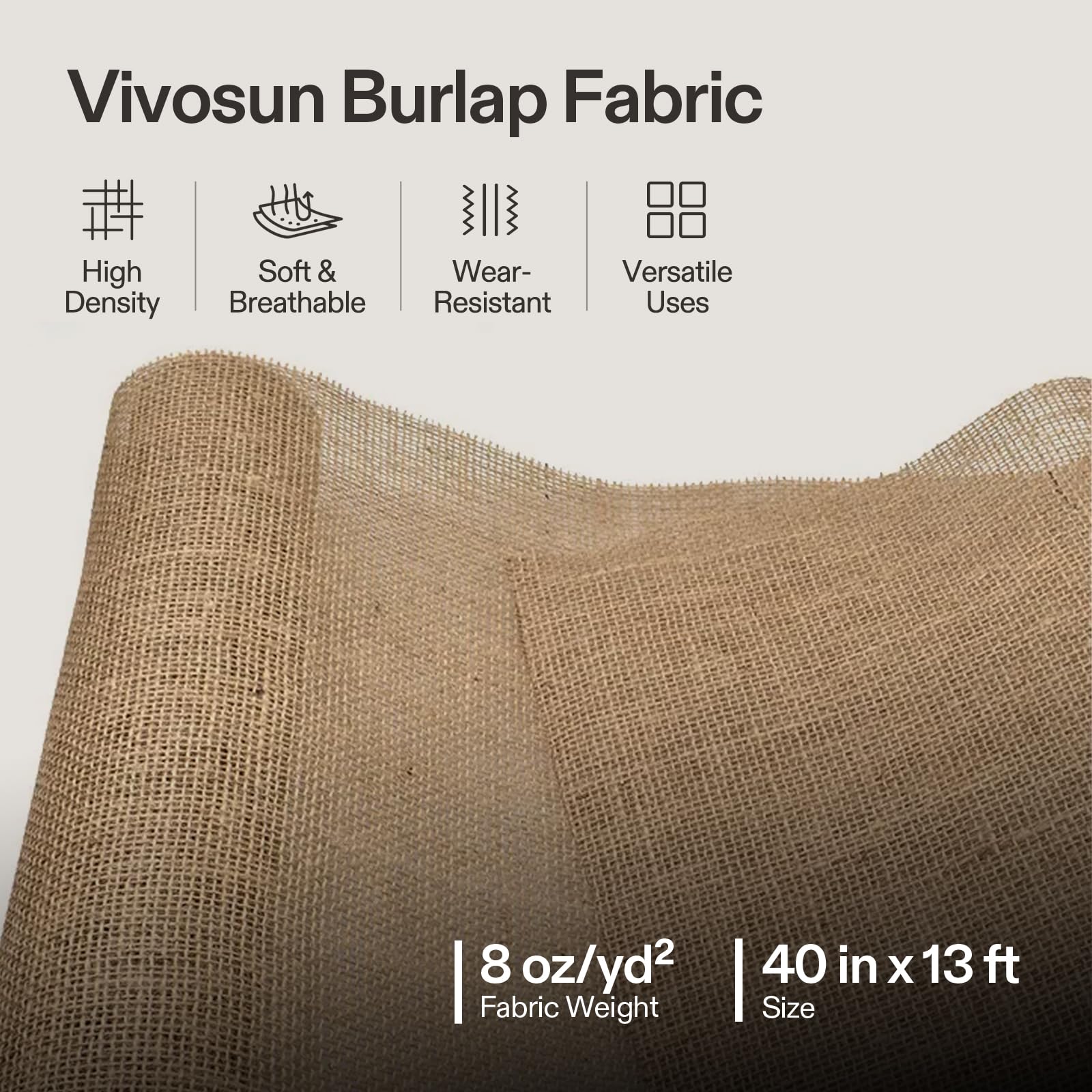 Close-up of VIVOSUN burlap texture showing natural untreated jute fibers.