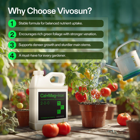 VIVOSUN Cal+Mag+Iron dosing spoon emphasizes easy measurement for accurate feeding.
