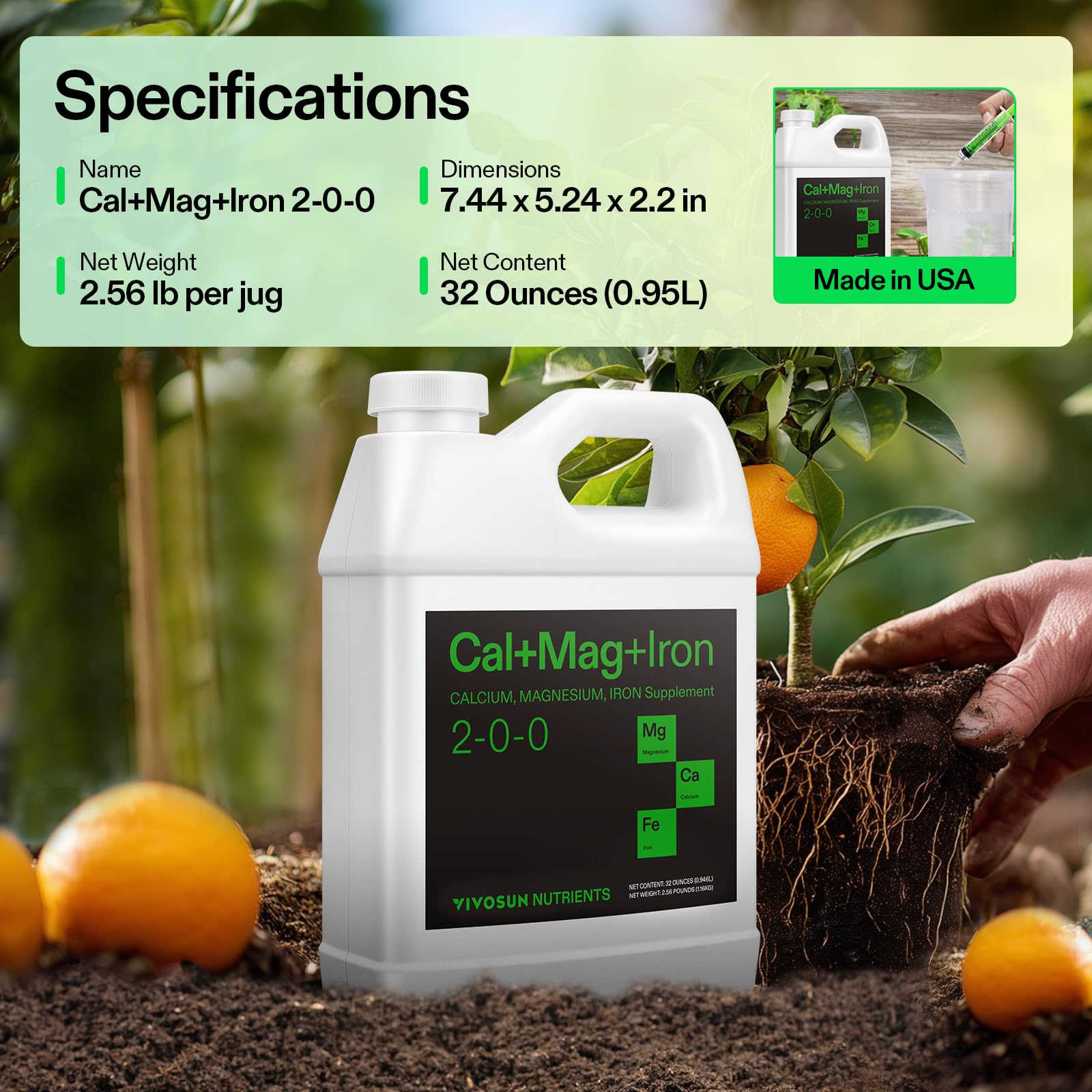 VIVOSUN Cal+Mag+Iron plants in growth image underscores healthy vigor.
