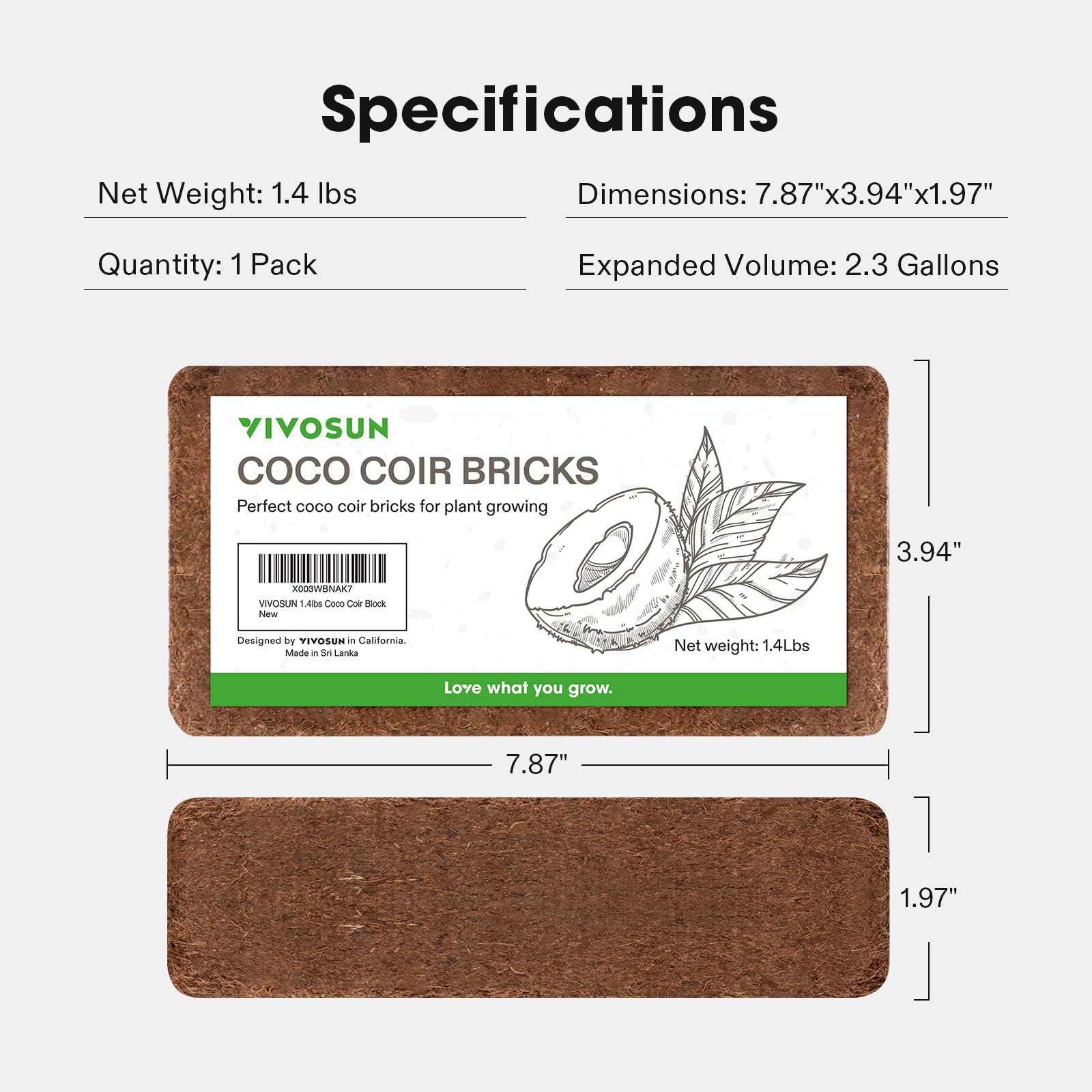 VIVOSUN Coco Coir Brick supports seed starting and soil amendment in pots or beds.