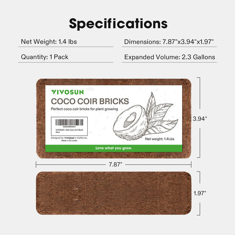 VIVOSUN Coco Coir Brick supports seed starting and soil amendment in pots or beds.