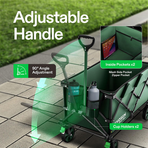 VIVOSUN Collapsible Wagon adjustable handle offers comfortable pushing and steering