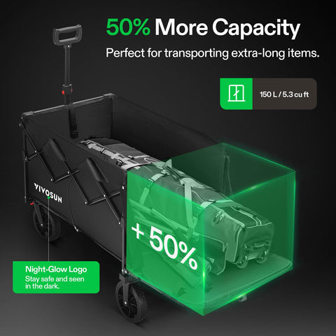 VIVOSUN Collapsible Wagon all terrain wheels glide on grass and gravel.