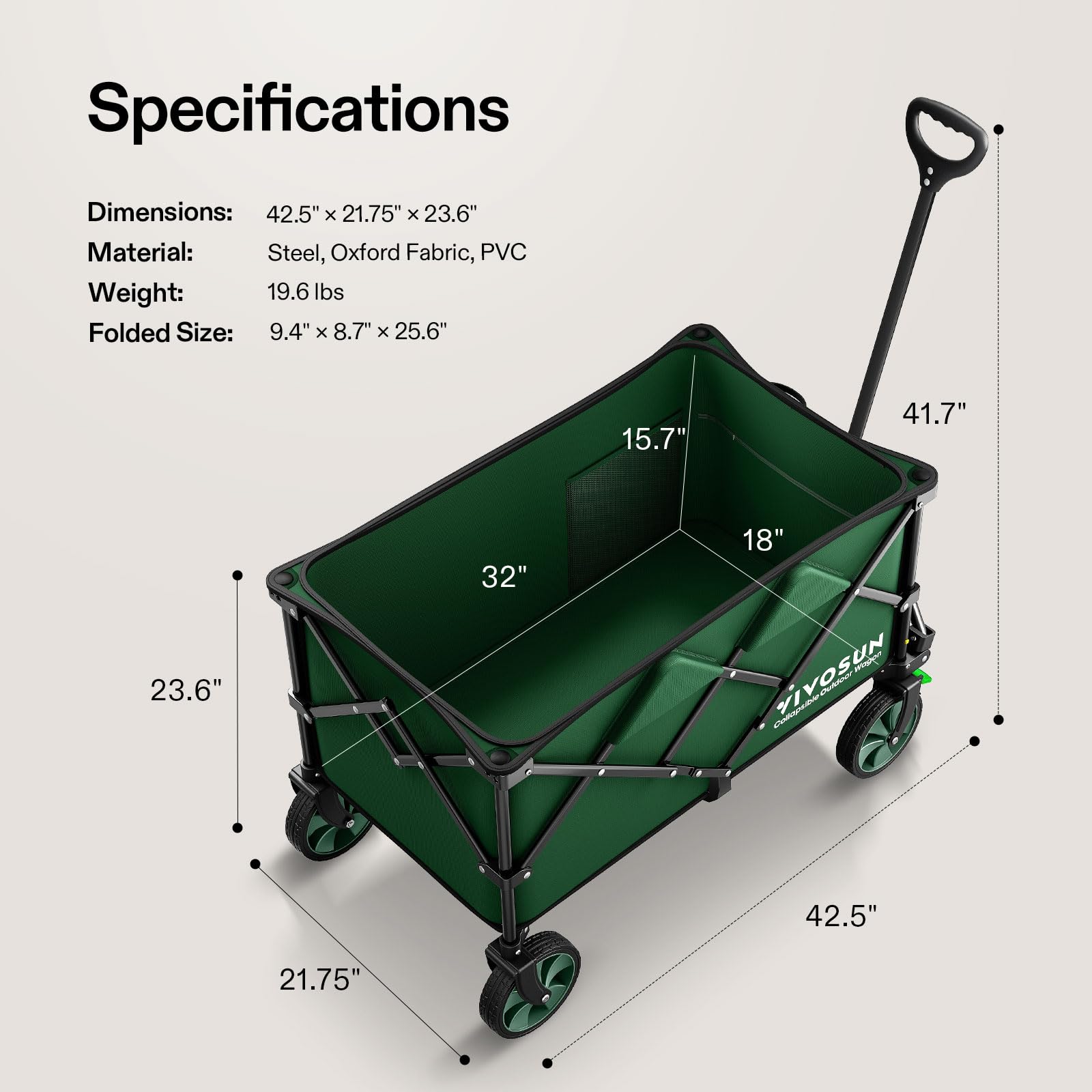 VIVOSUN Collapsible Wagon wheels with brakes add stability on slopes