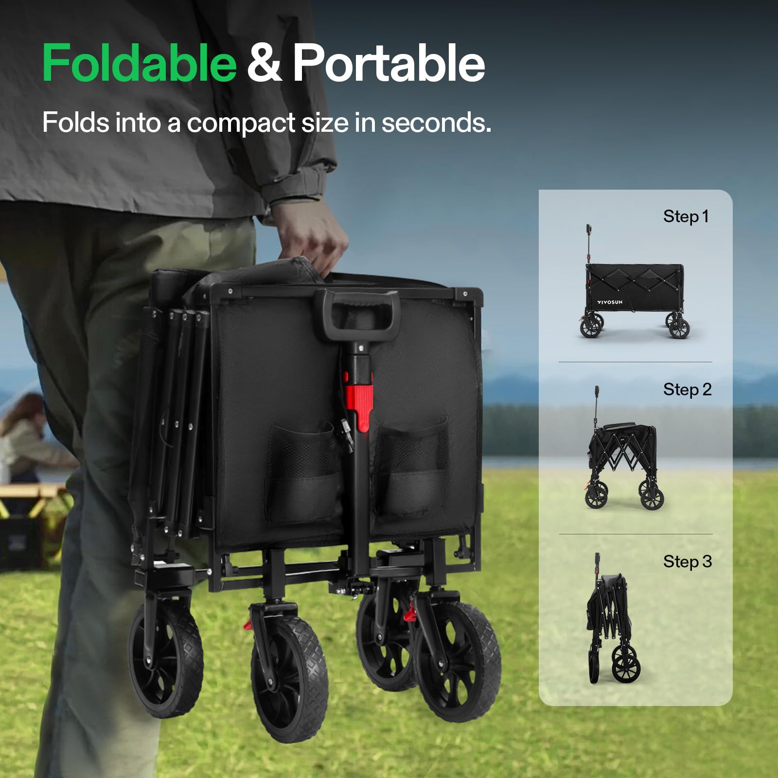 VIVOSUN Collapsible Wagon cup holders keep drinks within reach.