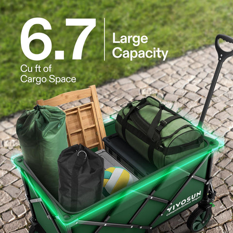 VIVOSUN Collapsible Wagon open dimensions emphasize ample loading space for camping gear