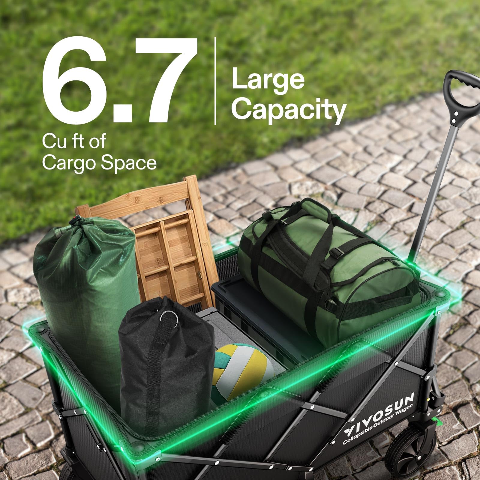 VIVOSUN collapsible wagon folded for compact storage during trips.