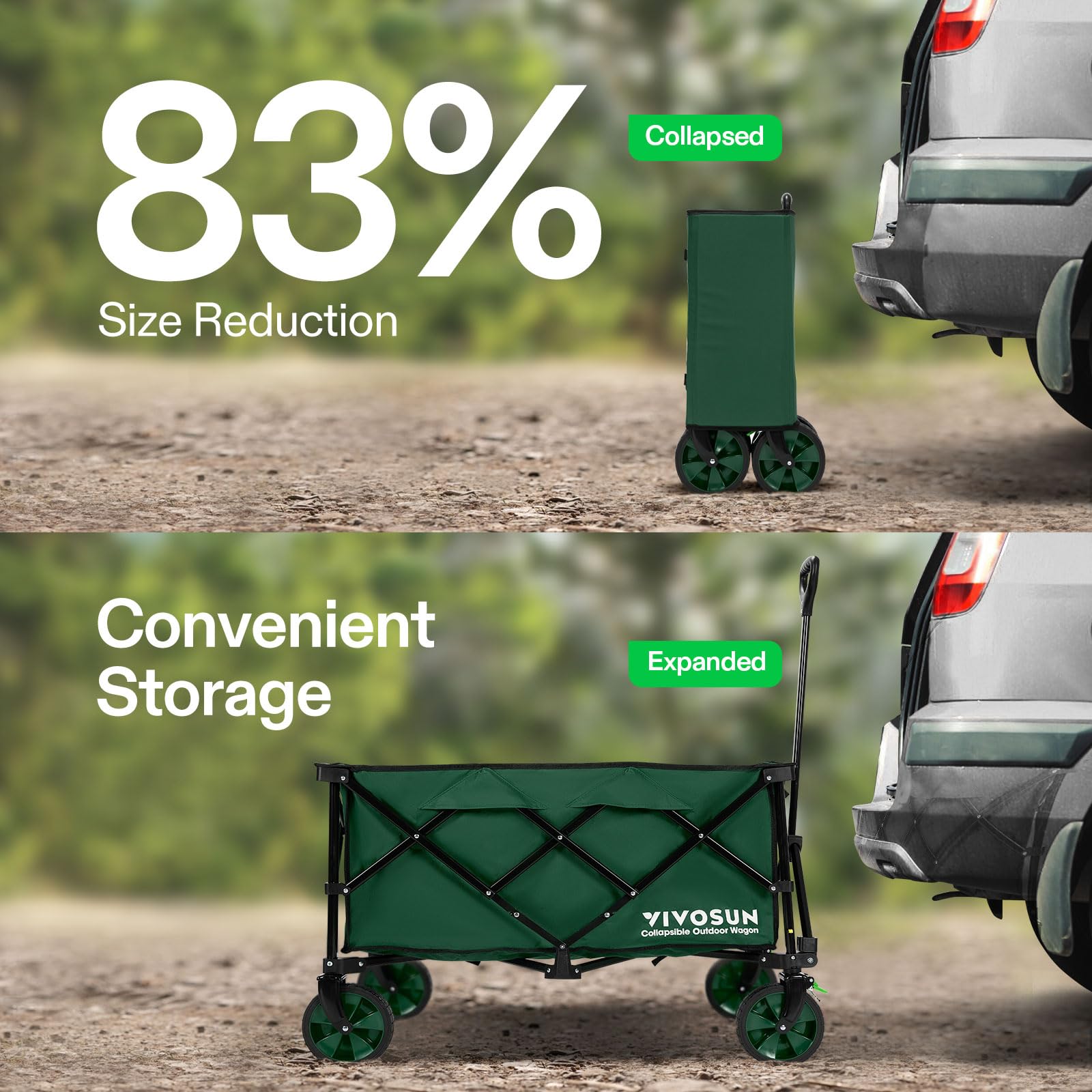 VIVOSUN Collapsible Wagon silent wheels reduce noise on busy outdoor paths