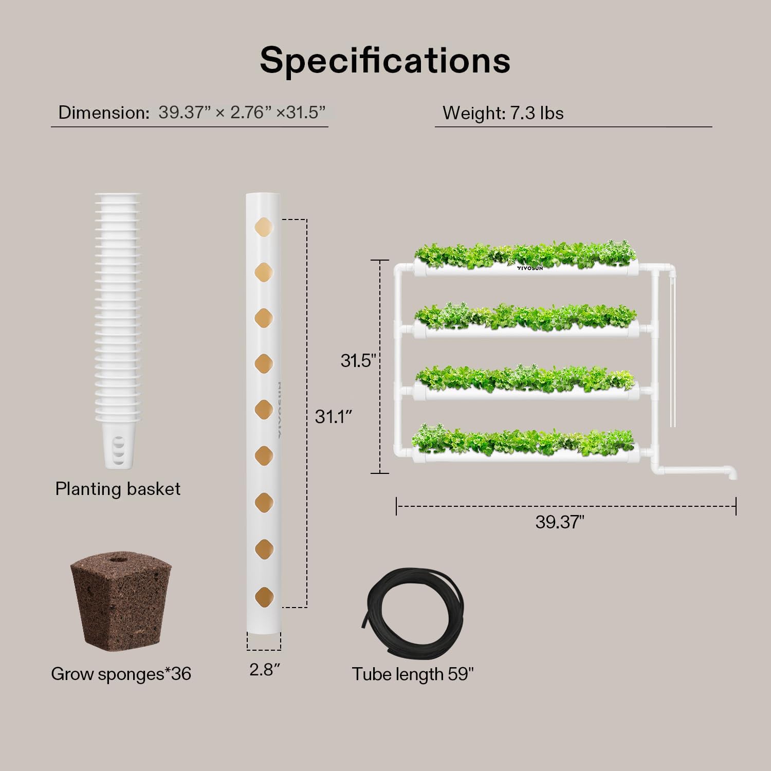 VIVOSUN complete kit contents including baskets and sponge