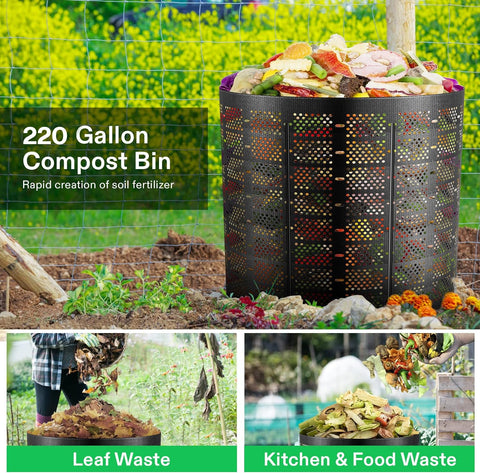 VIVOSUN compost bin side view highlighting durable HDPE construction for outdoor use
