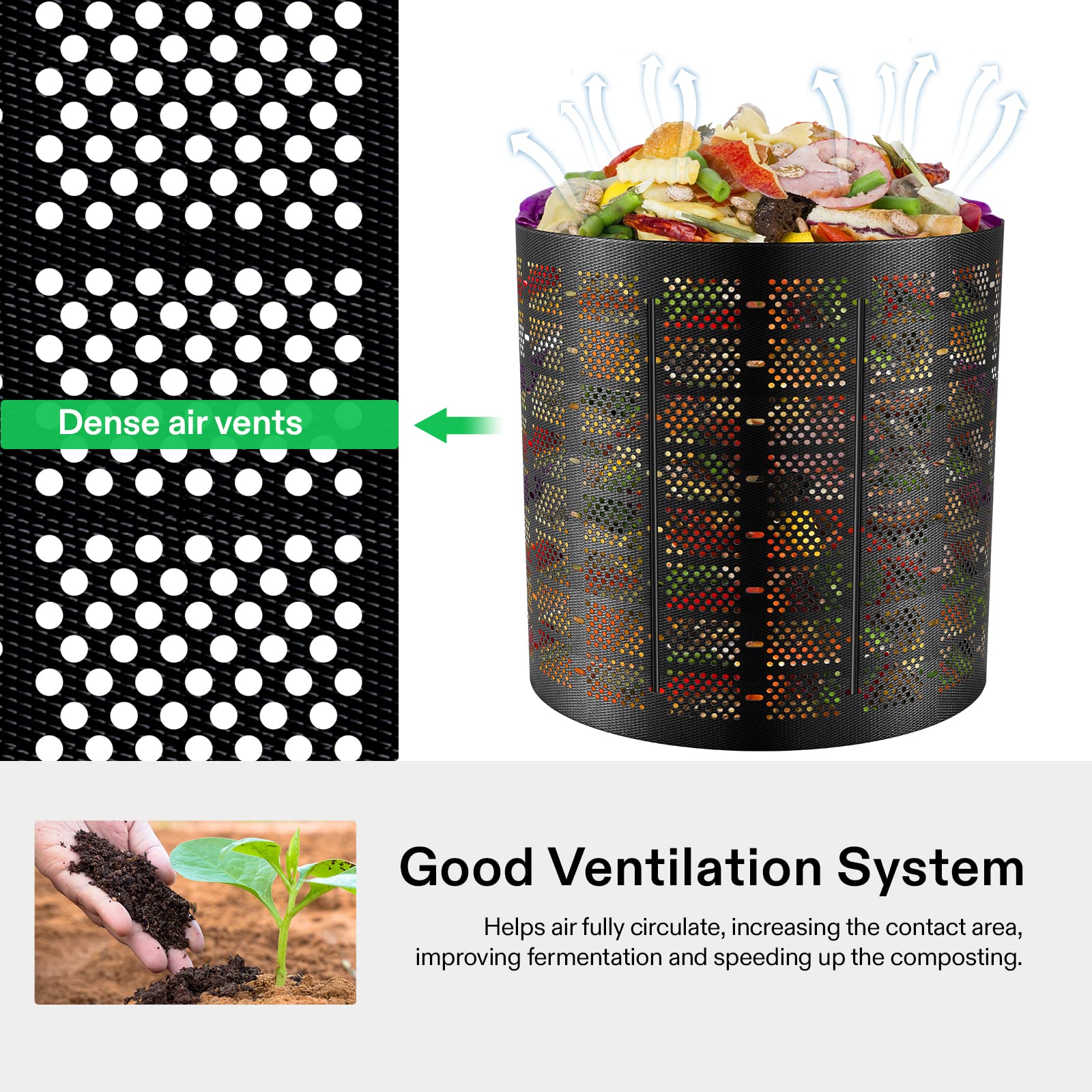 VIVOSUN vented wall with holes promoting airflow for faster composting