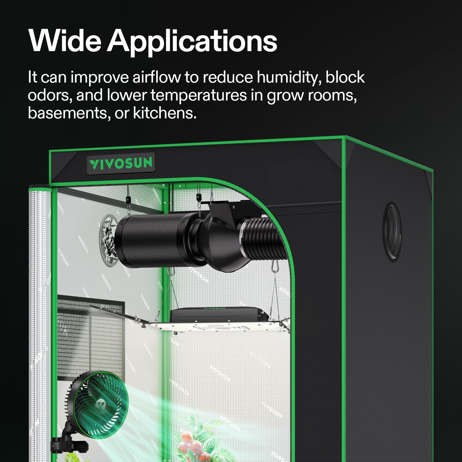 VIVOSUN D4 side view highlights durable housing for long-term setups.