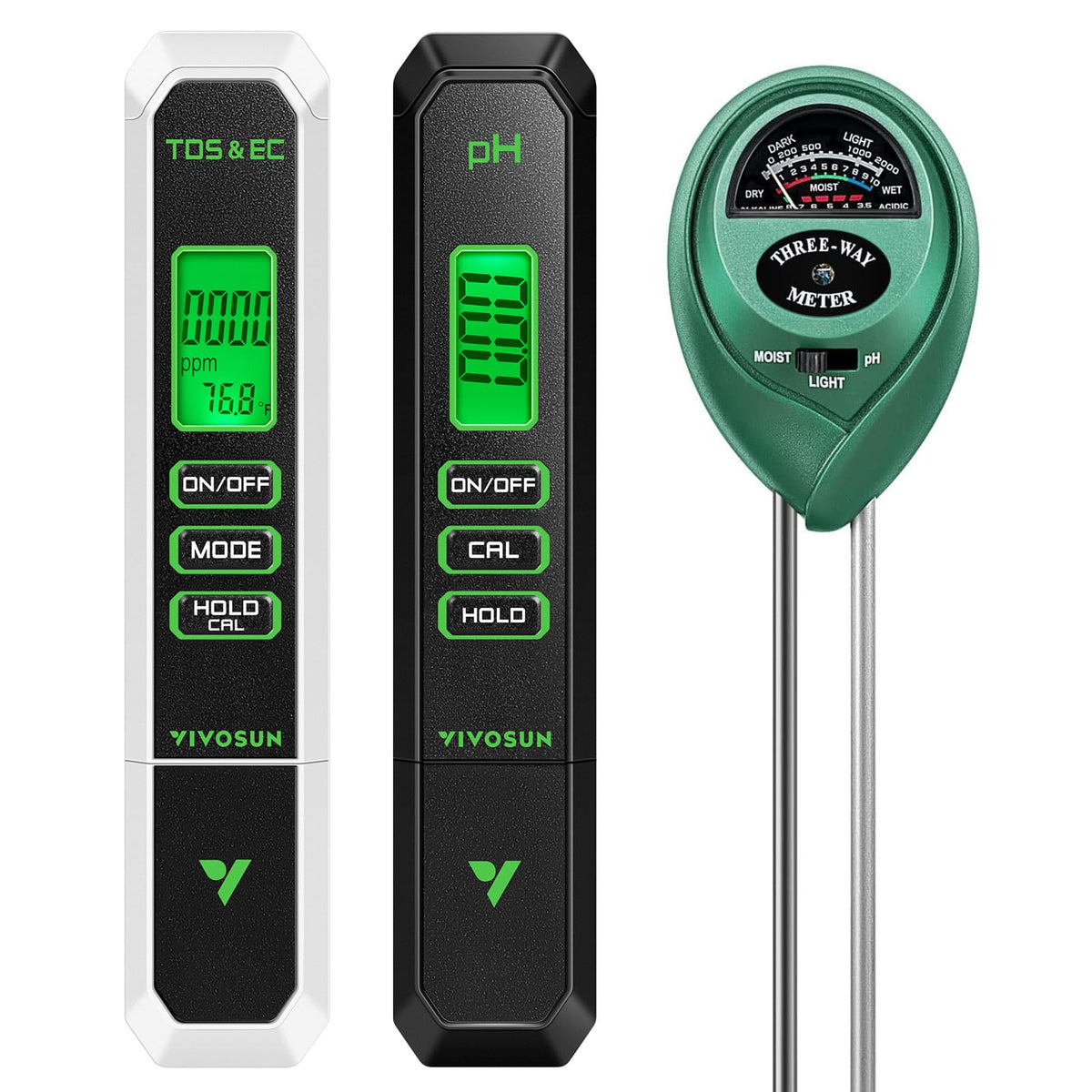 VIVOSUN digital pH meter display with precise soil and water readings.