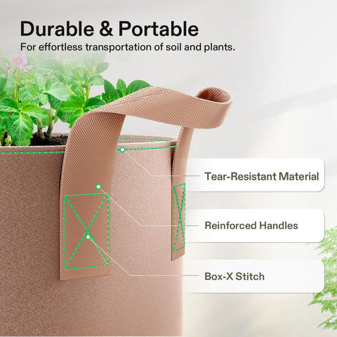 VIVOSUN grow bag features double-stitched handles for easy maneuvering.