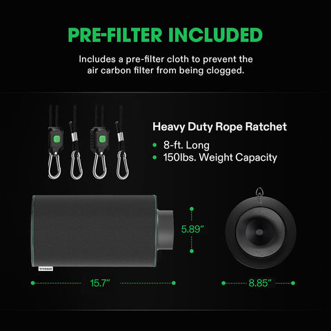 VIVOSUN filter compatible with 6-inch inline duct fan setup