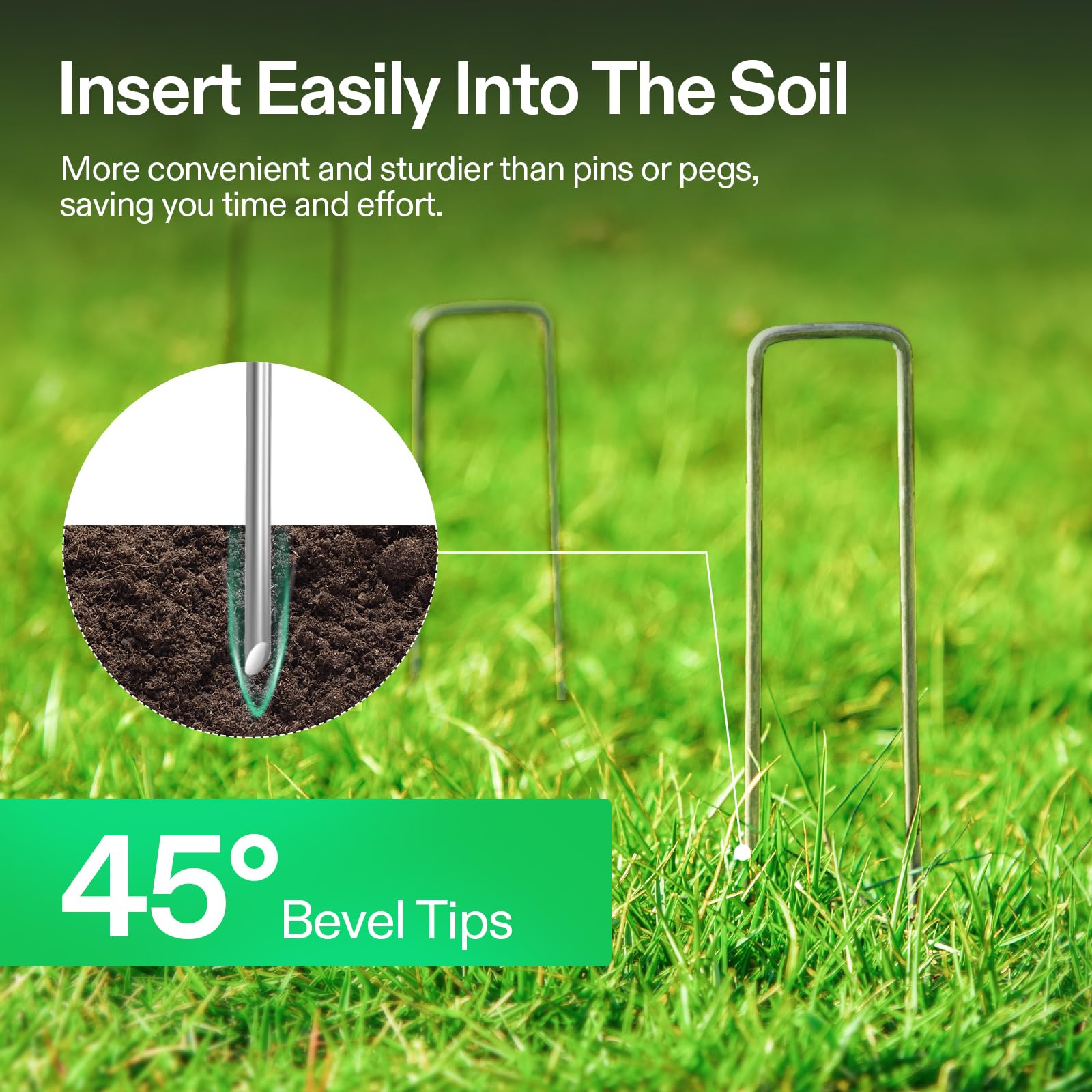 Durable, corrosion-resistant VIVOSUN stakes ideal for weed barrier and turf anchoring.
