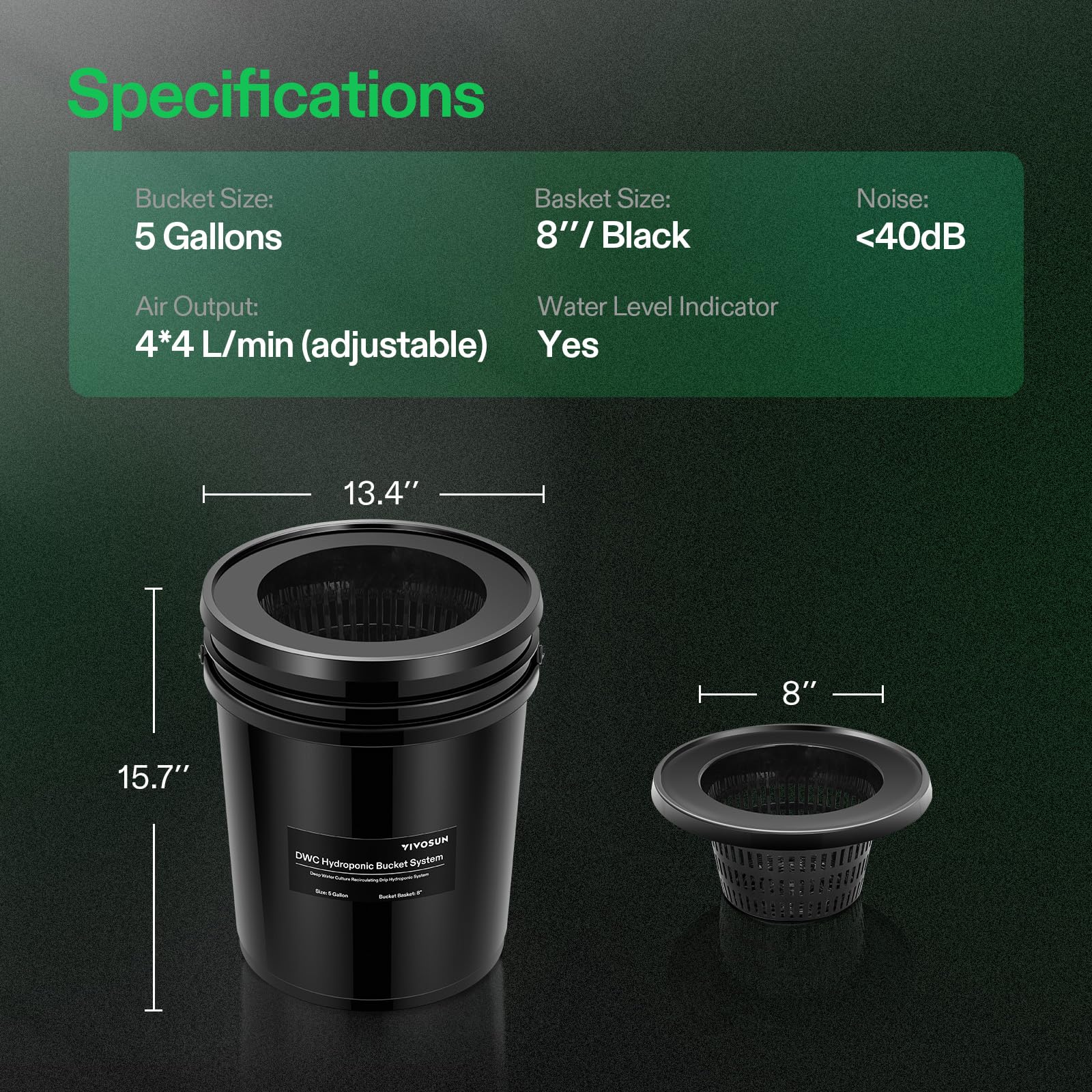 VIVOSUN DWC 5-gallon buckets; independent units support multi-variety cultivation.