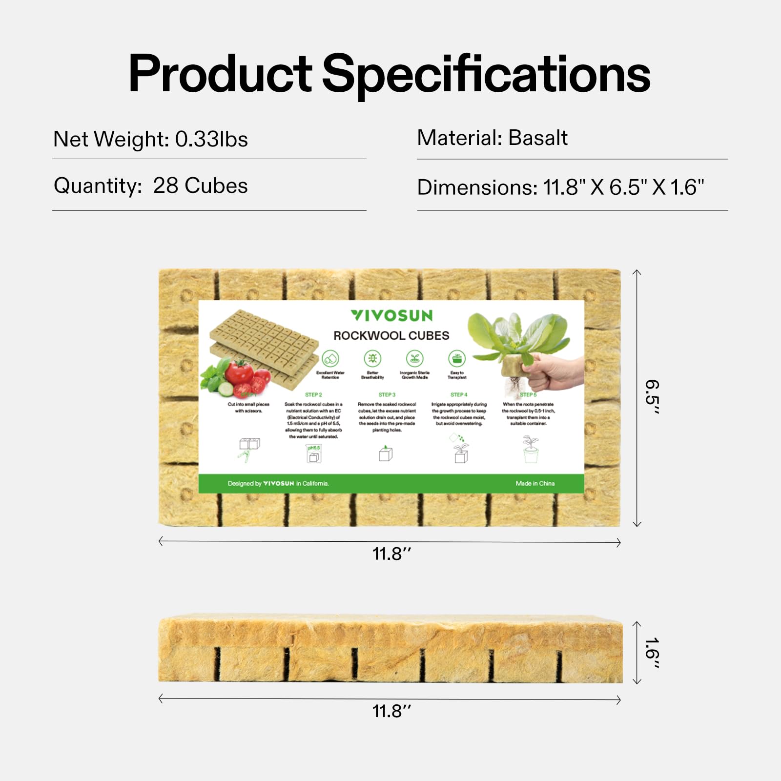 VIVOSUN easy-to-observe rockwool sheet for monitoring growth