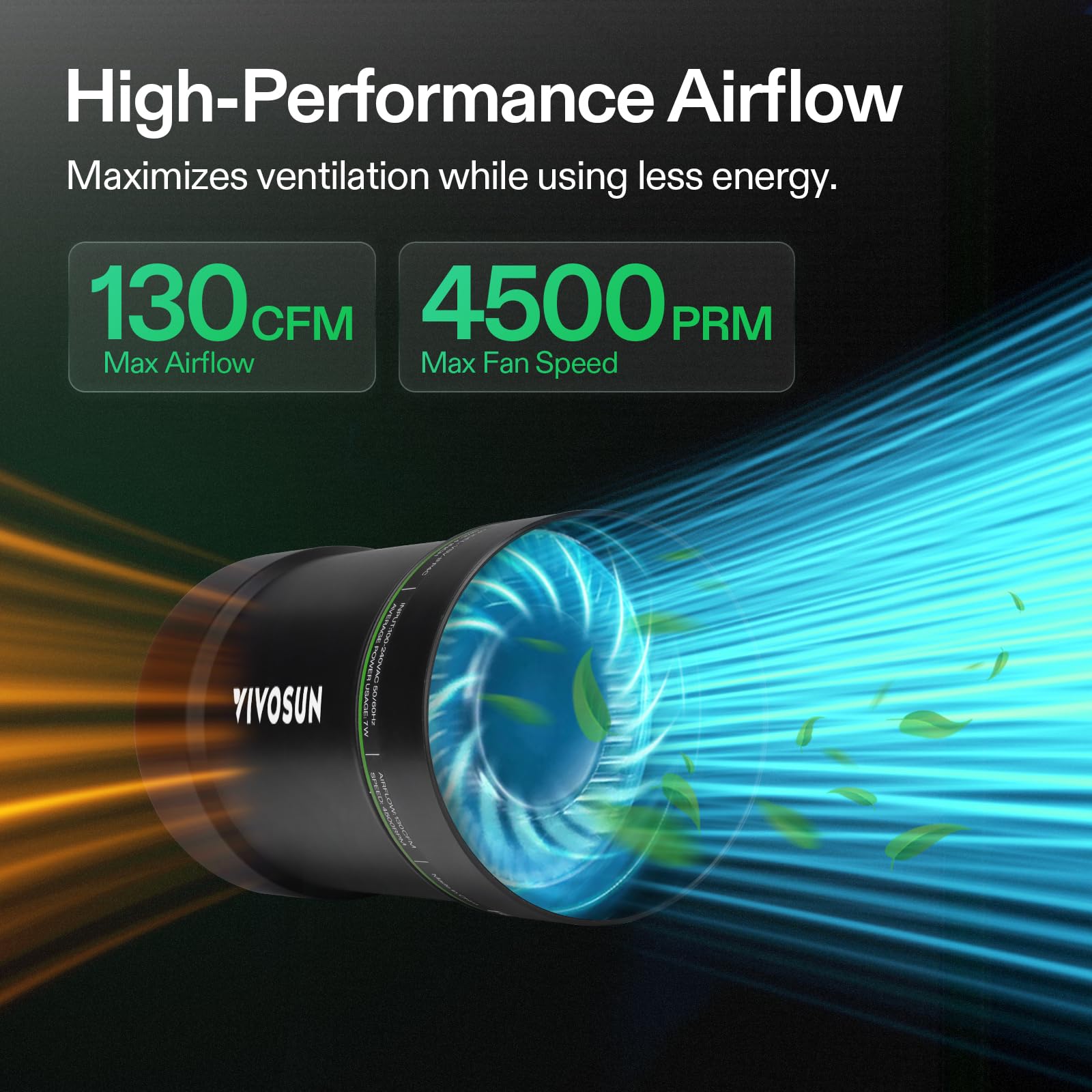 VIVOSUN EC motor core for high efficiency and longer life.