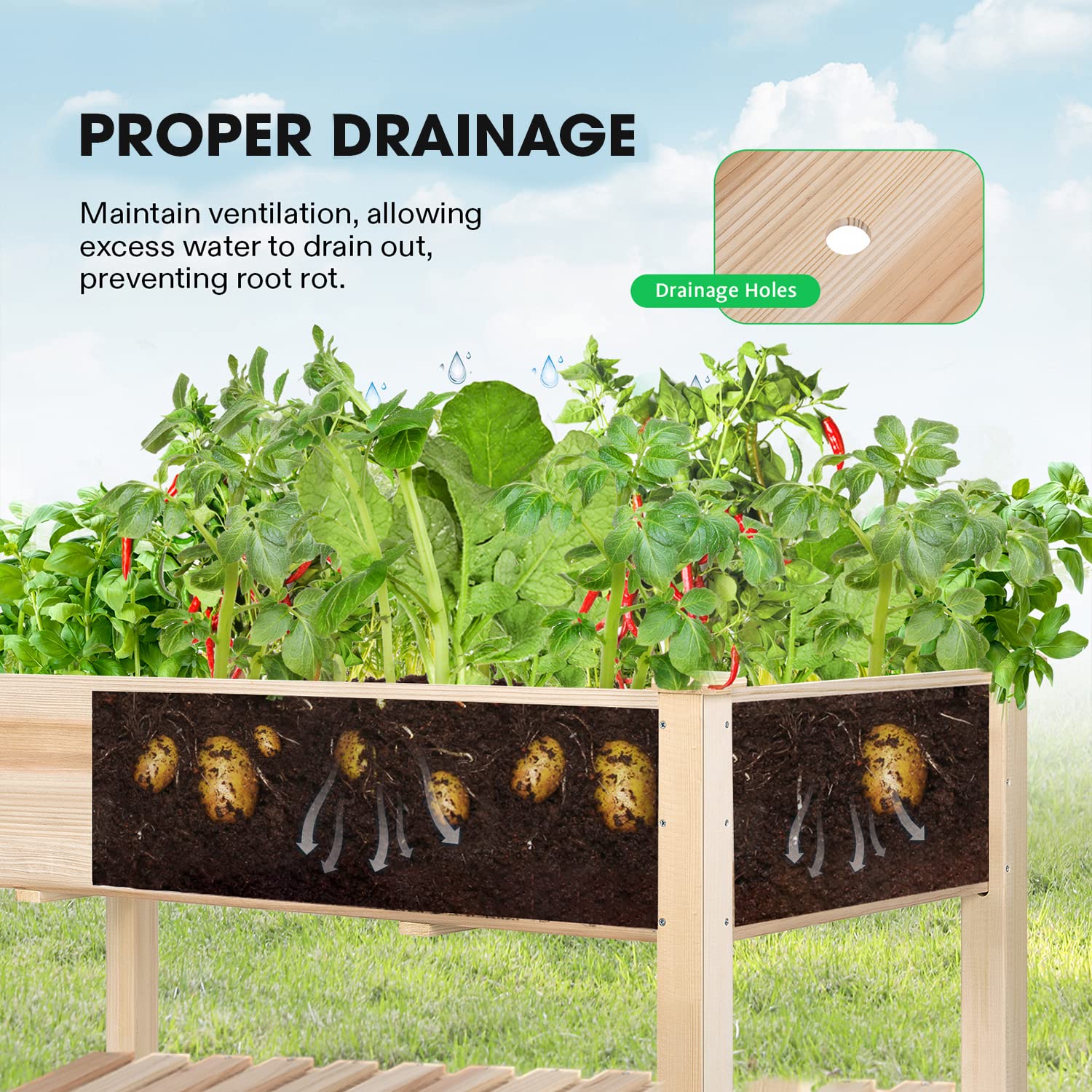 VIVOSUN protective liner included to shield wood and soil.