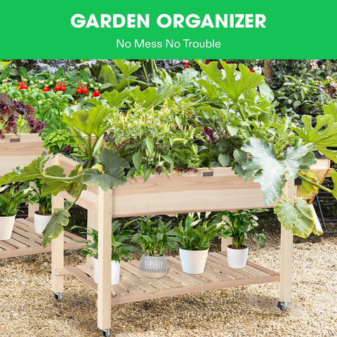VIVOSUN side storage shelf on the garden bed for easy tool access.