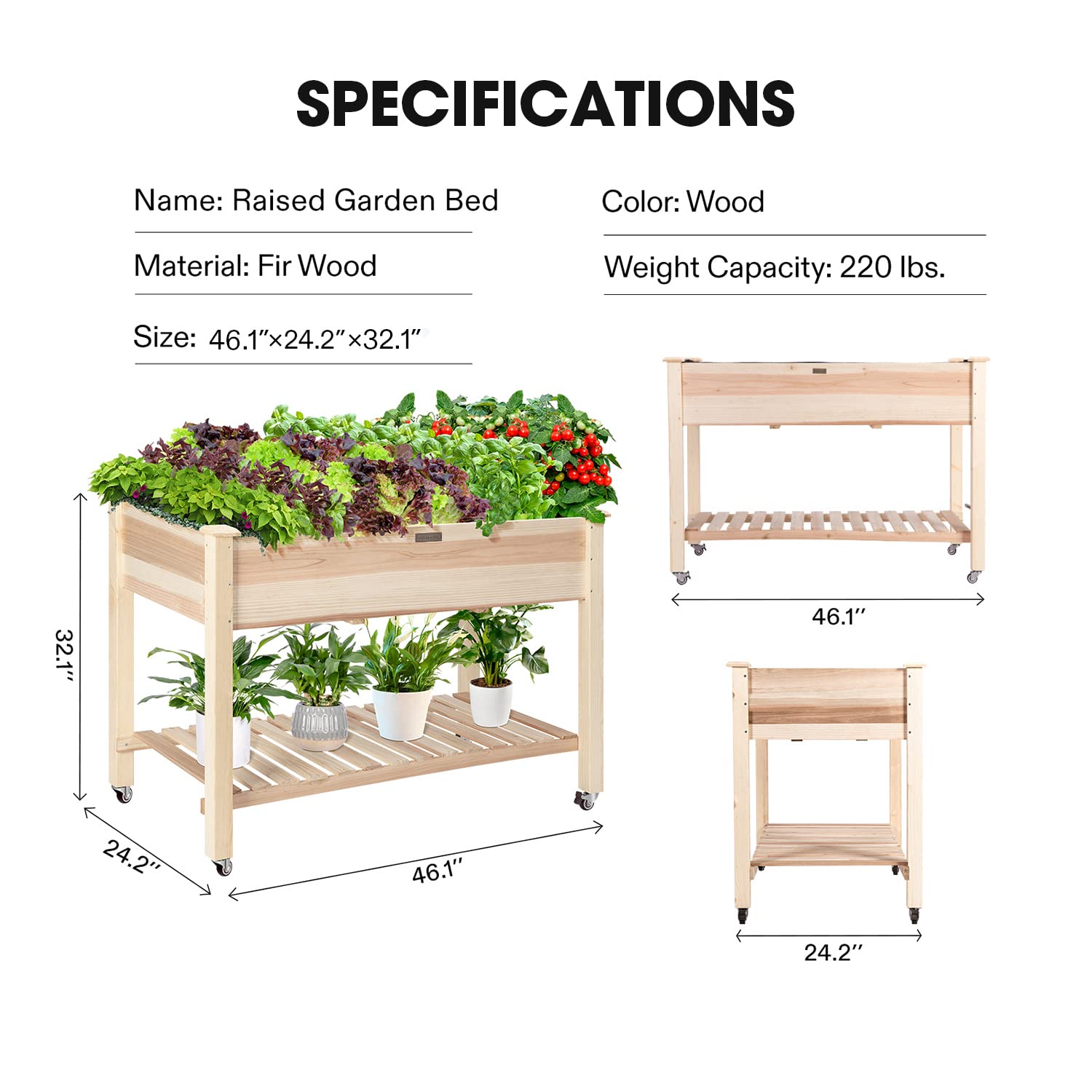 VIVOSUN garden bed with mobile wheels for effortless relocation on a deck or patio.