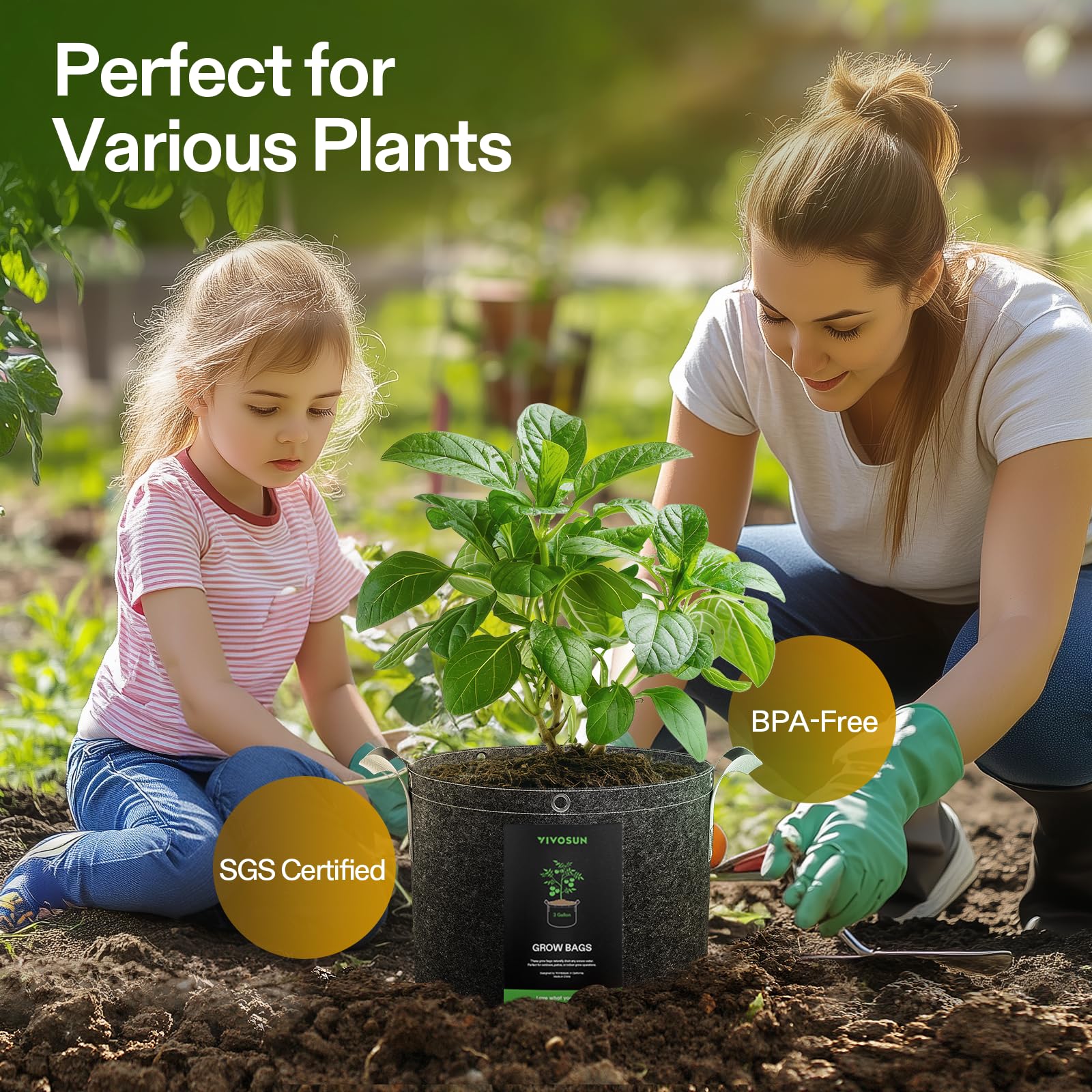 VIVOSUN fabric closeup shows 500G nonwoven texture supporting robust roots.