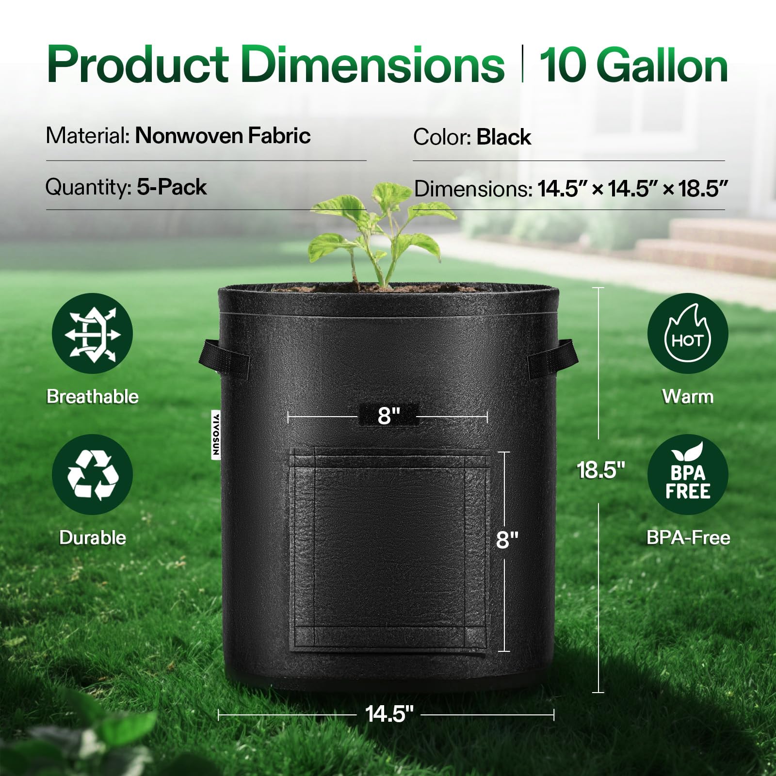 VIVOSUN breathable nonwoven fabric promotes drainage and aeration.