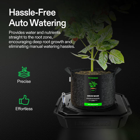 VIVOSUN FlexFeed grow bags 5 gal kit ready for auto irrigation.