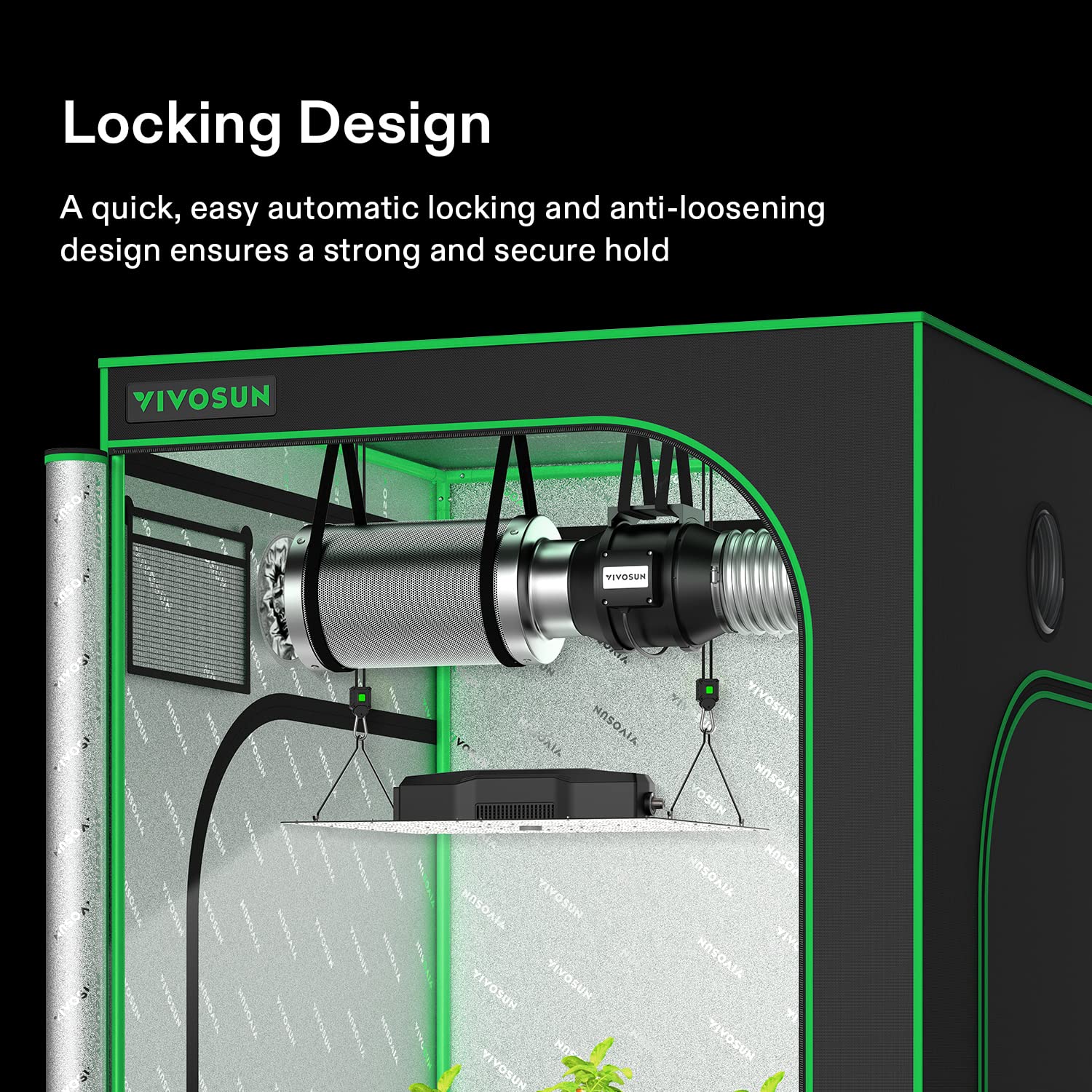 VIVOSUN galvanized steel hooks locking mechanism sturdy and rust-free