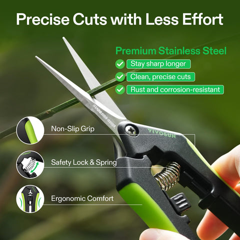 Micro-tip precision cut between stems on VIVOSUN scissors.