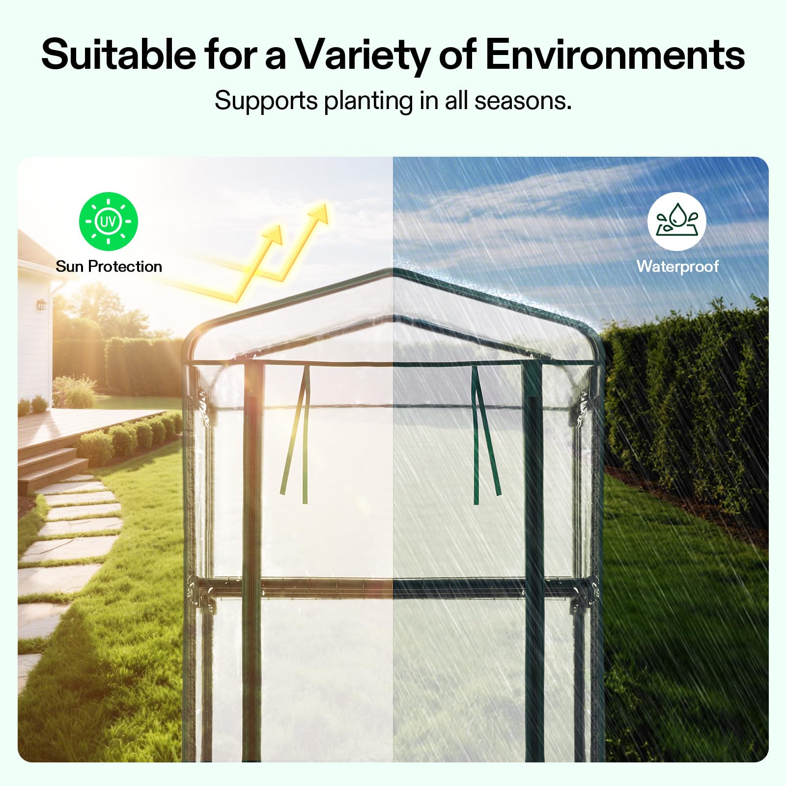 VIVOSUN brakable wheels on greenhouse for secure relocation