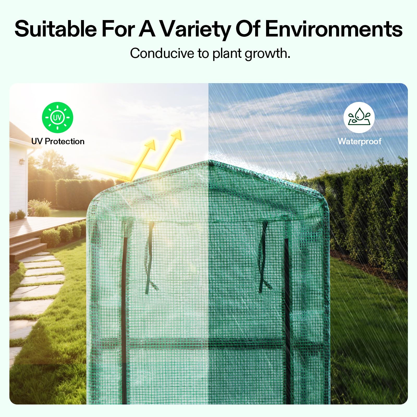 VIVOSUN Green PE cover close-up highlighting UV protection for seedlings