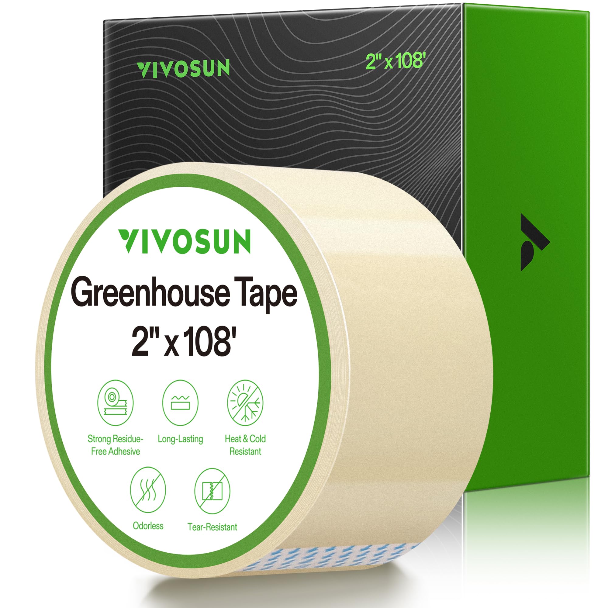 VIVOSUN greenhouse repair tape seals a clear, weatherproof patch on plastic