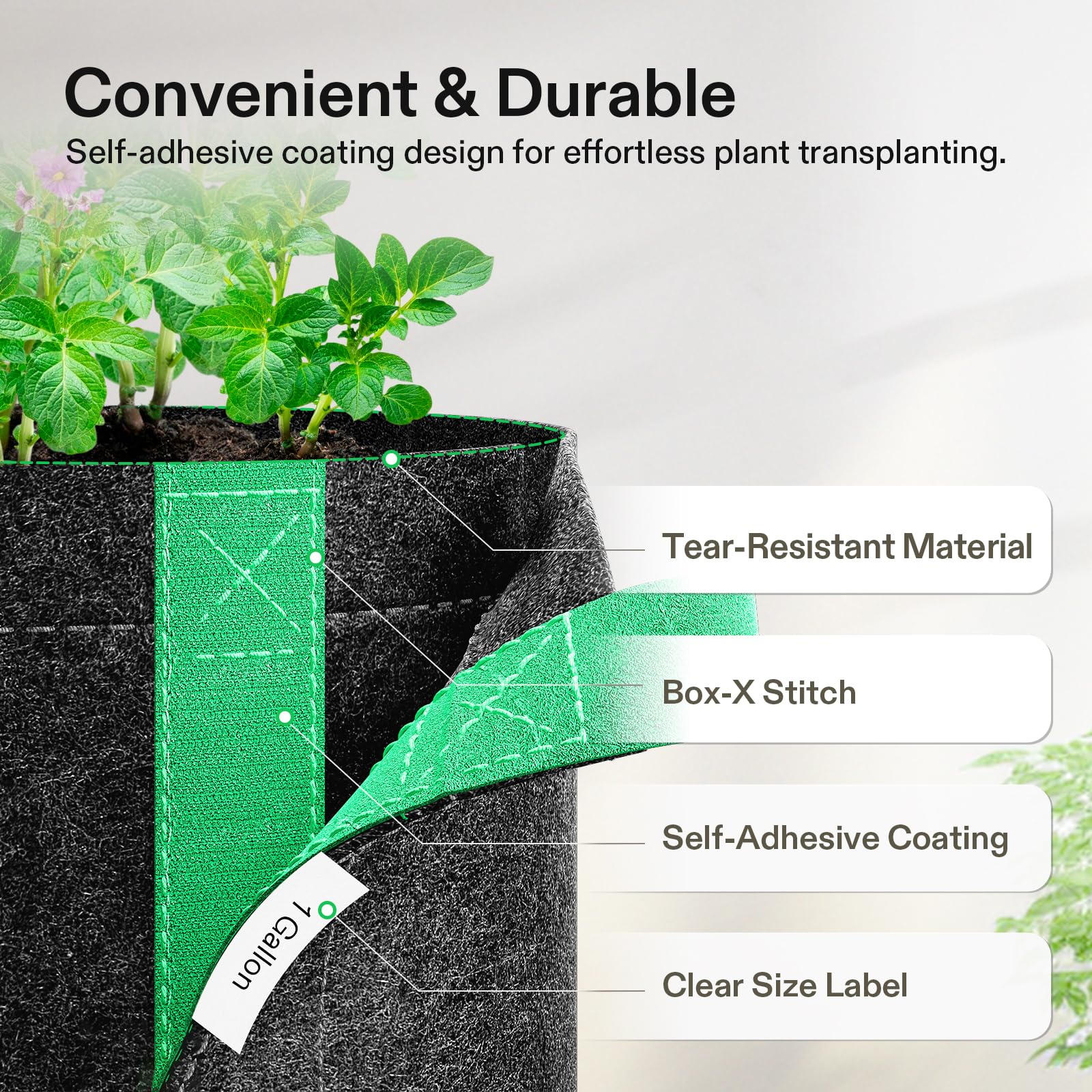 VIVOSUN grow bag illustrating air-pruned roots for long-term use.