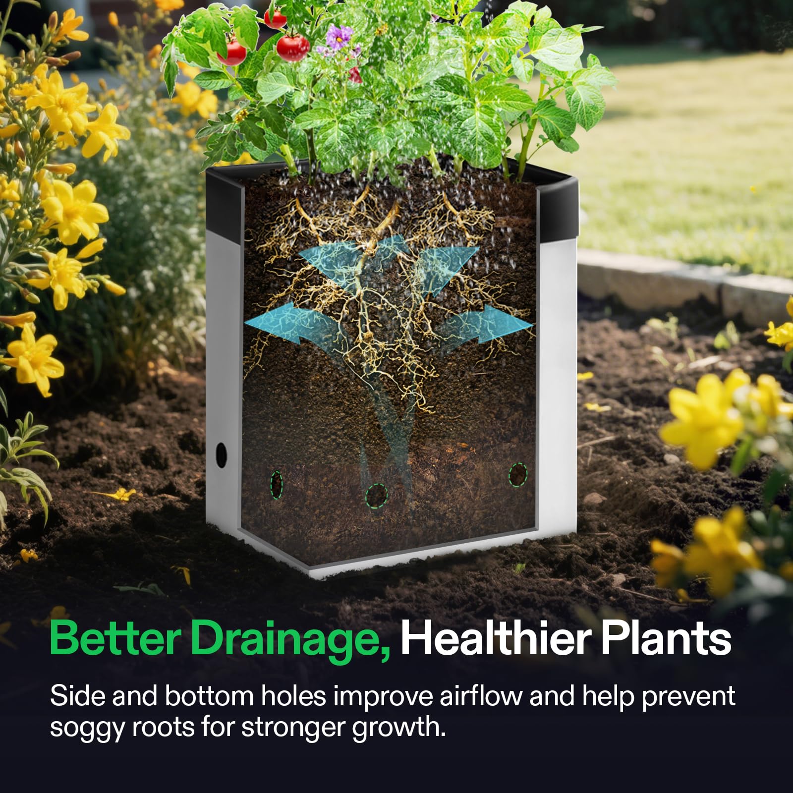 VIVOSUN grow bag side drainage holes enhance airflow and drainage.