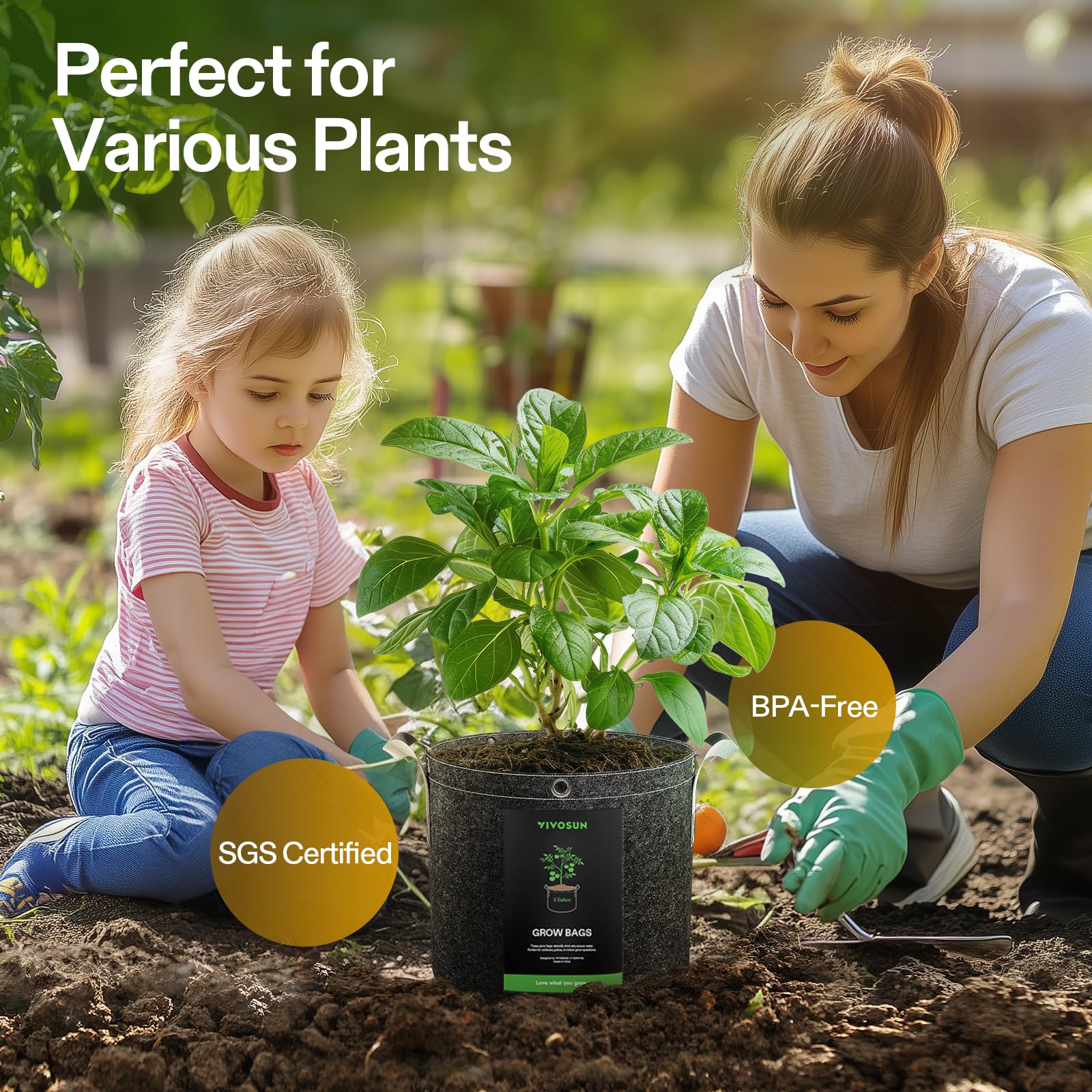 VIVOSUN grow bags with strap handles for easy lifting and repositioning.