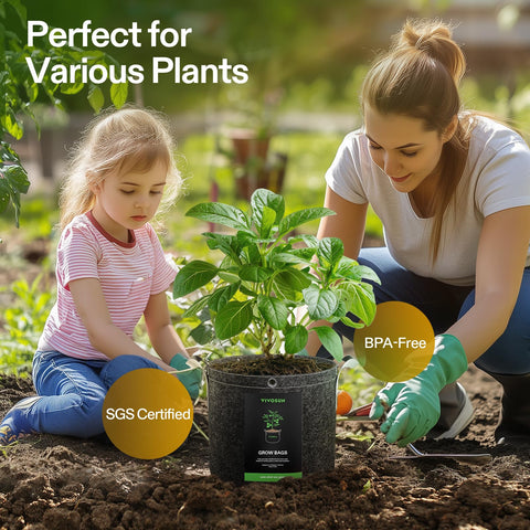 VIVOSUN grow bags with strap handles for easy lifting and repositioning.