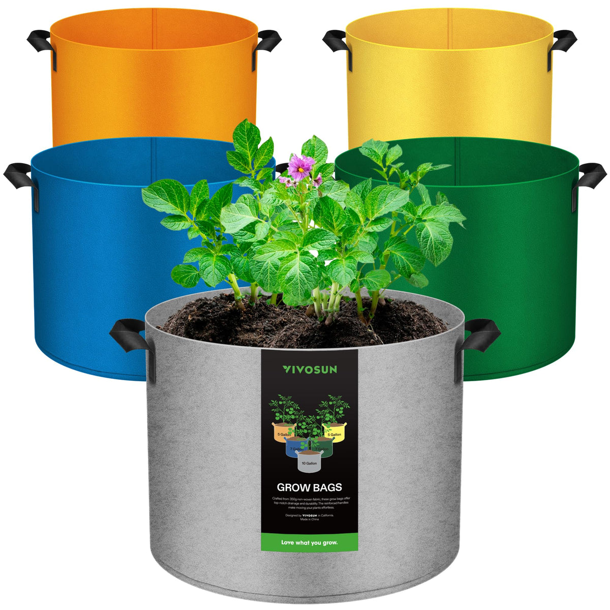 VIVOSUN yellow 5-gallon grow bag adds bright organization to the garden