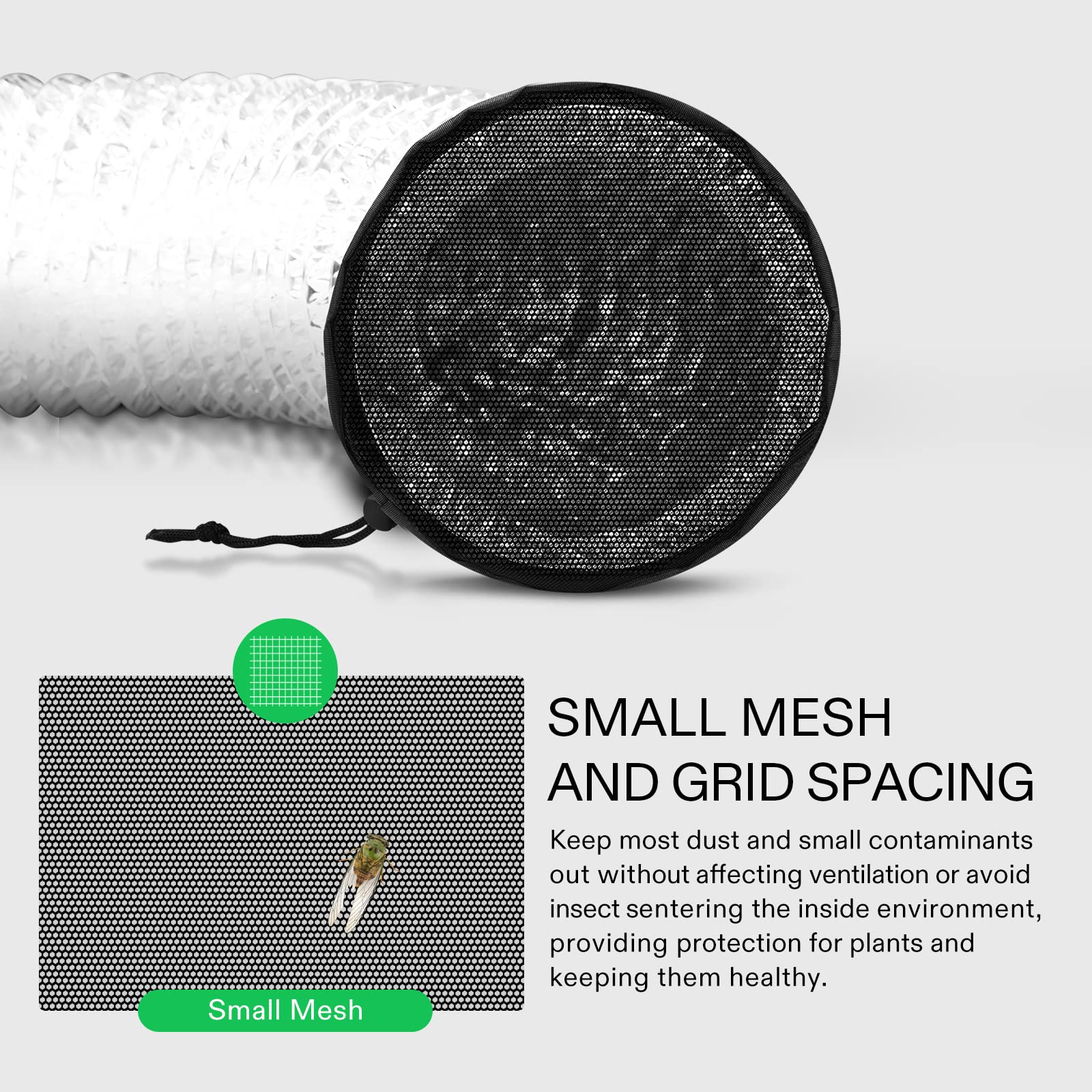 VIVOSUN vent cover 6-inch with elastic band demonstrates secure attachment.