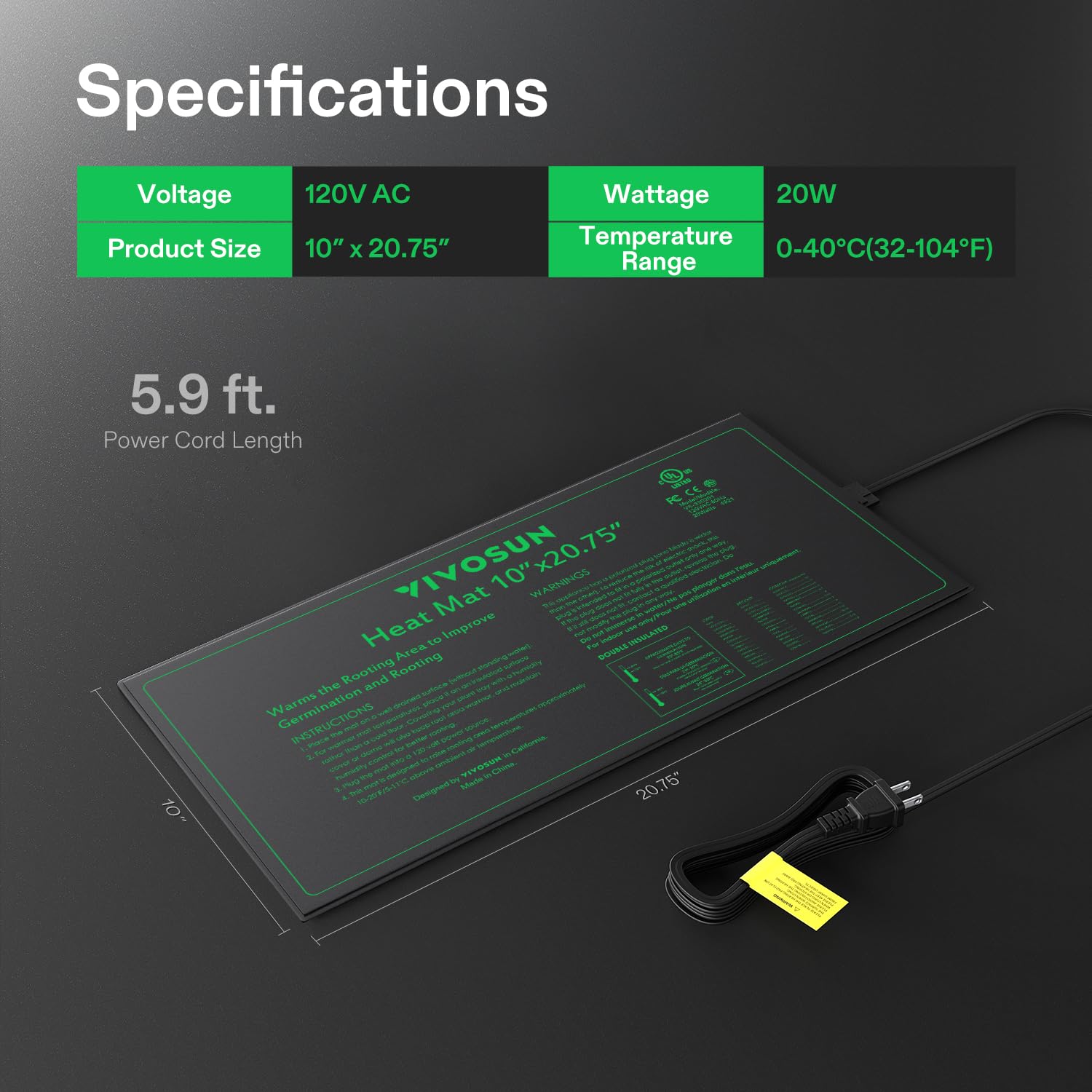 VIVOSUN heat mat compatible with thermostat controller for precise warmth