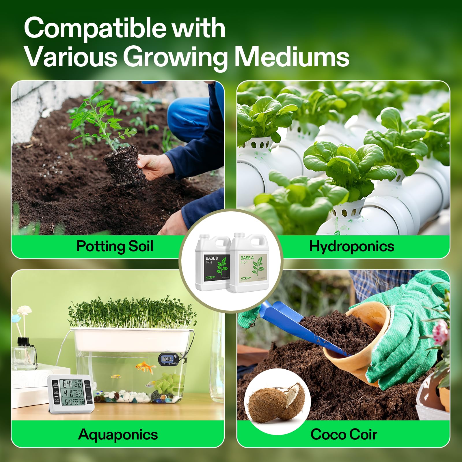 VIVOSUN hydroponic setup with liquid nutrients ready to feed thriving plants
