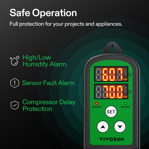 VIVOSUN large dual LED displays read measurements at a glance.