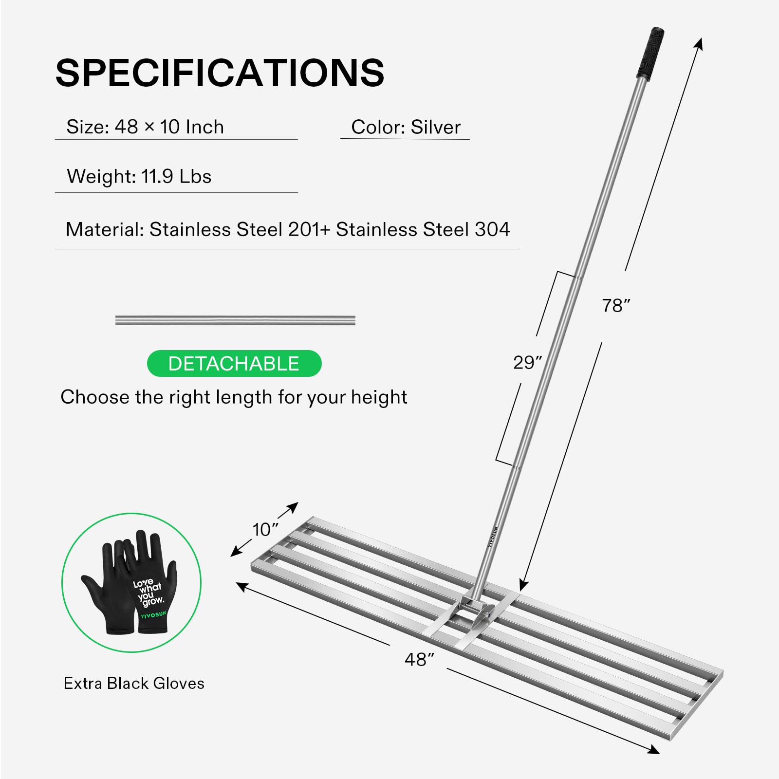 VIVOSUN extended handle 78-inch for comfortable use without bending.