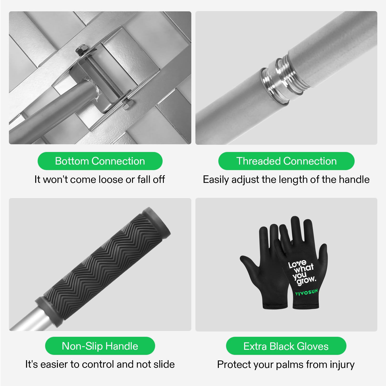 VIVOSUN lawn leveling rake with gloves included for easy gardening sessions.
