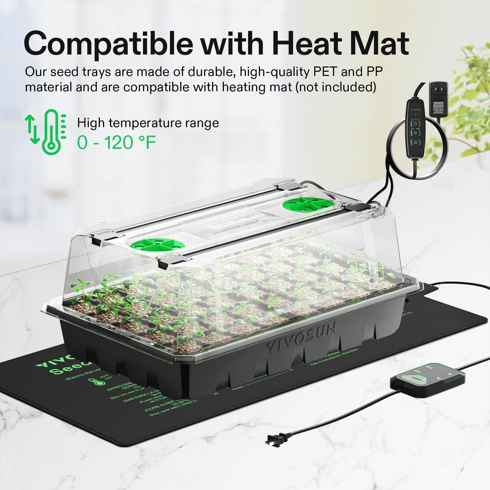 VIVOSUN-led-lights-pair-seed-starter-trays provide steady energy for healthy seedling development.