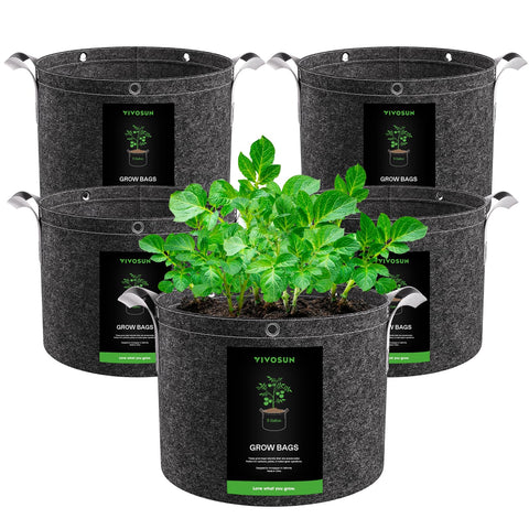 VIVOSUN five-pack grow bags lineup for versatile home gardening.