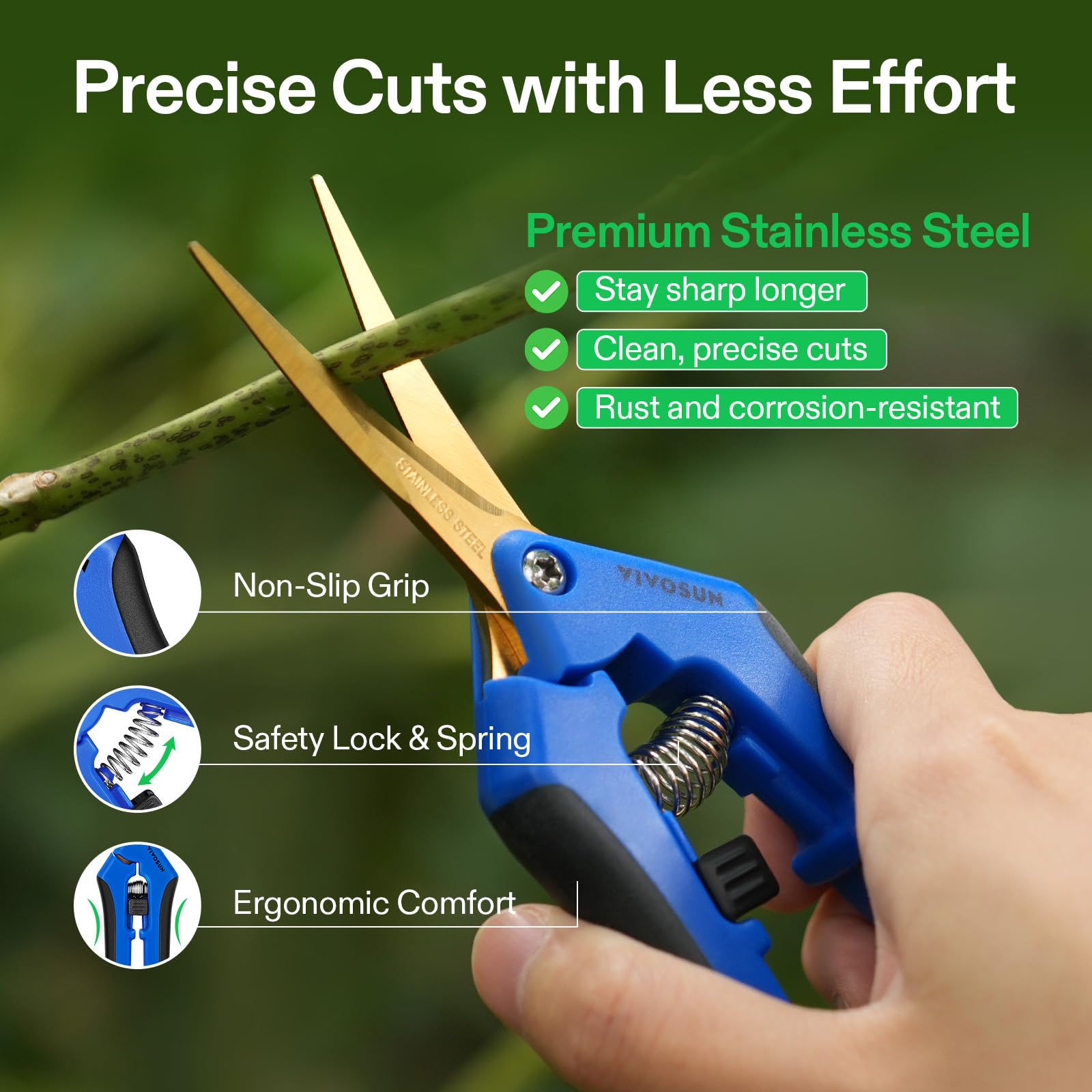 VIVOSUN locking mechanism pruning snips keep blades secure when not in use.